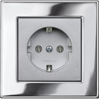 Розетка 2к+з, вставка - алюминий,  рамка - хром, серия M-Elegance