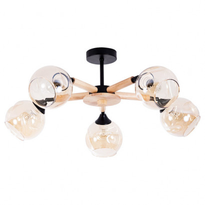 Arte Lamp BRANSON, Светильник потолочный, цвет арматуры - коричневый, цвет плафона/декора - янтарный, 5x60W E27, A4370PL-5BR