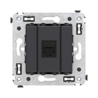 DKC Компьютерная розетка RJ-45 без шторки в стену, кат.5е одинарная, "Avanti", "Черный матовый"