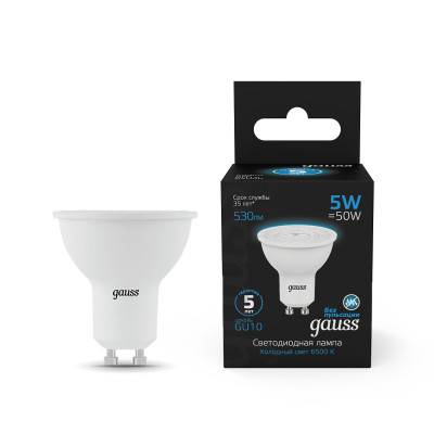 Лампа Gauss MR16 5W 530lm 6500K GU10 LED 1/10/100, 101506305