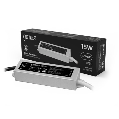 Блок питания Gauss 15W 12V IP66 1/100, 202023015