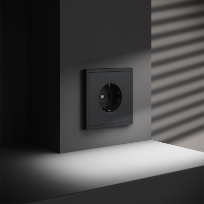 Розетка встраиваемая VOLTUM S70 с заземлением и защитными шторками, 16А, (графит), VLS040207