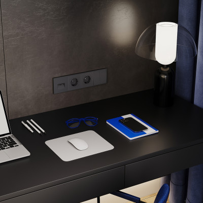 Розетка встраиваемая VOLTUM S70 с заземлением и защитными шторками, 16А, (графит), VLS040207