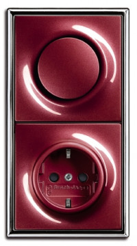 ABB Блок: Выключатель 1-клавишный с розеткой 2к+з, вставка -  ежевика, рамка - хром, серия Impus