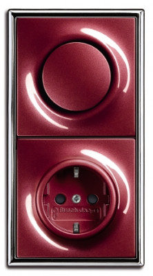 ABB Блок: Выключатель 1-клавишный с розеткой 2к+з, вставка -  ежевика, рамка - хром, серия Impus