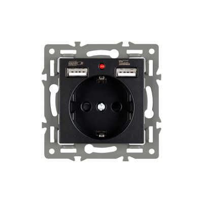 043734 - Механизм розетки с USB зарядкой SCT-MUAA-PL-BK (250V, 16A) (Arlight, -)