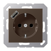 Розетка SCHUKO® с USB-зарядным устройством, тип А; термопласт; мокка, A1520-18AMO Розетка SCHUKO® с USB-зарядным устройством, тип А; термопласт; мокка, A1520-18AMO