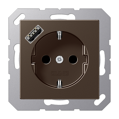Розетка SCHUKO® с USB-зарядным устройством, тип А; термопласт; мокка, A1520-18AMO