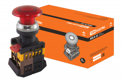 Кнопка AELA-22 "Грибок" красный d22мм неон/230В 1з+1р TDM Electric, SQ0704-0013