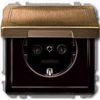 SD Розетка со шторк. и крышкой 2К+З 16А 250В~, античн. латунь (max 20)