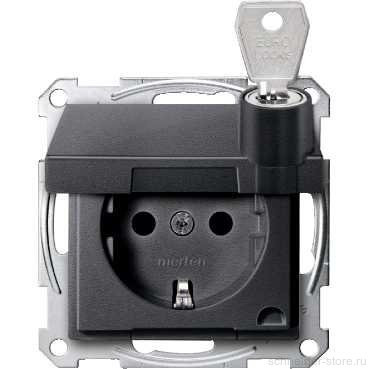 SM Розетка c замком, со шторк. и крышкой 2К+З 16А 250В~, антрац.