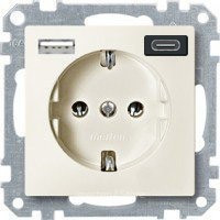 MERTEN SM РОЗЕТКА силовая 16 A с зарядкой USB A+C 3 A, БЕЖЕВЫЙ