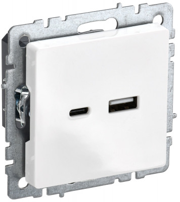 BRITE Роз. USB A+C 18Вт РЮ11-1-БрБ бел. IEK, BR-U22-018-K01