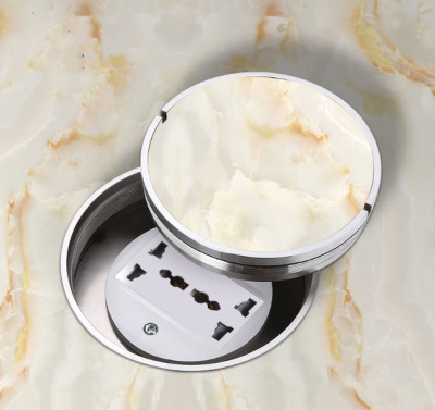 Люк напольный на 1,5 модуля, влагостойкий, IP66, с розеткой 220В и RJ45, металлический, круглый, h=70мм d=126мм, крышка с углублением 21мм, TIMIUX, нержавеющая сталь, EU1M1H70D126U-IP66 ST