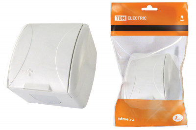 Розетка 2П+3 открытой установки IP54 16А с  крышкой белая "Селигер" TDM Electric, SQ1818-0013