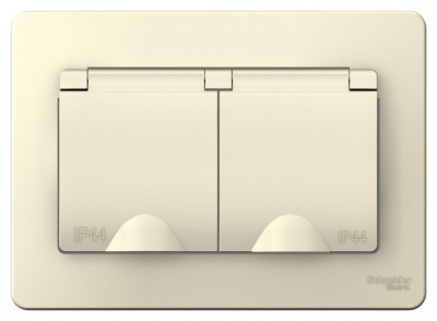 BLANCA С/У IP44 РОЗЕТКА двойная с заземл.со шторк,с крышками,16А, 250В, МОЛОЧНЫЙ