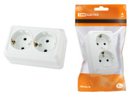 Розетка двойная 2П+3 открытой установки IP20 16А, белая "Ладога" TDM Electric, SQ1801-0019 Розетка двойная 2П+3 открытой установки IP20 16А, белая "Ладога" TDM Electric, SQ1801-0019