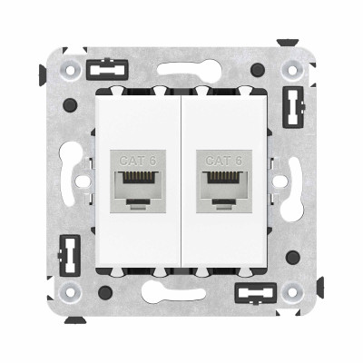 DKC Компьютерная розетка RJ-45 без шторки в стену, кат.6 двойная экранированная, "Avanti", "Белое облако"