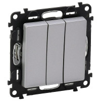 752603 - Valena LIFE.Выключатель трехклавишный 10АХ 250В с лицевой панелью.Винтовые зажимы.Алюминий, Legrand