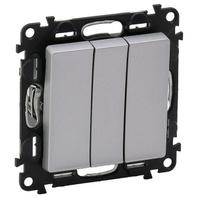 752603 - Valena LIFE.Выключатель трехклавишный 10АХ 250В с лицевой панелью.Винтовые зажимы.Алюминий, Legrand