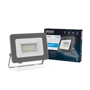 Gauss Прожектор Qplus 20W 1700lm 6500K 200-240V IP65 графитовый LED, 690511320