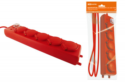 Удлинитель силовой Уз16-05В TDM Electric (с крышками IP44, выключатель, 5 мест/10м ПВС 3х1,0), SQ1302-0017