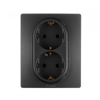 672623 - Розетка двойная с заземлением - Legrand Etika - без шторок в сборе 16А 250В винтовые зажимы - антрац, Legrand