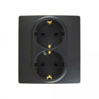 672623 - Розетка двойная с заземлением - Legrand Etika - без шторок в сборе 16А 250В винтовые зажимы - антрац, Legrand