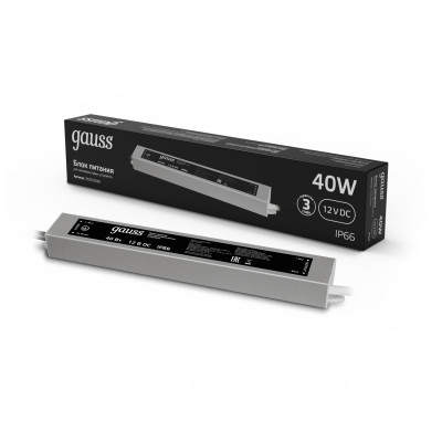Блок питания Gauss 40W 12V IP66 1/50, 202023040