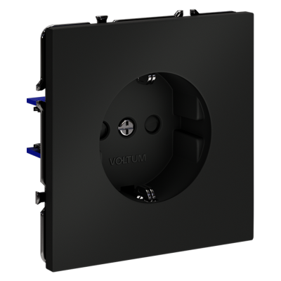 Розетка встраиваемая VOLTUM S70 с заземлением и защитными шторками, 16А, (черный матовый), VLS040208