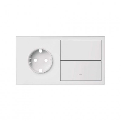 Simon 10020203-230 Кит 2 поста, фронт. Накладка на 1 розетку Schuko + 1 клавиша выключателя + 1 заглушка цвета белый матовый S100
