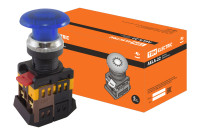 Кнопка AELA-22 "Грибок" синий d22мм неон/230В 1з+1р TDM Electric, SQ0704-0035