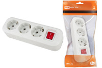 Колодка розеточная 3 гнезда 2П+3 c выключателем 16А 250В белая TDM Electric, SQ1806-0017