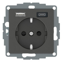 MERTEN SM РОЗЕТКА силовая 16 A с зарядкой USB A+C 3 A, АНТРАЦИТ