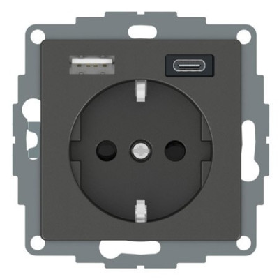 MERTEN SM РОЗЕТКА силовая 16 A с зарядкой USB A+C 3 A, АНТРАЦИТ