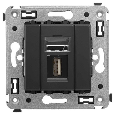 4412403 - ДКС USB 2.0 розетка одинарная в стену, тип А-А, "Avanti", "Черный матовый"