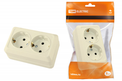 Розетка двойная 2П+3 открытой установки IP20 16А, сл. кость "Ладога" TDM Electric, SQ1801-0020