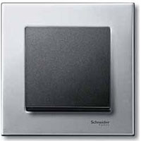 Выключатель 1-клавишный, вставка - антрацит,  рамка - платина-серебро, серия M-Elegance