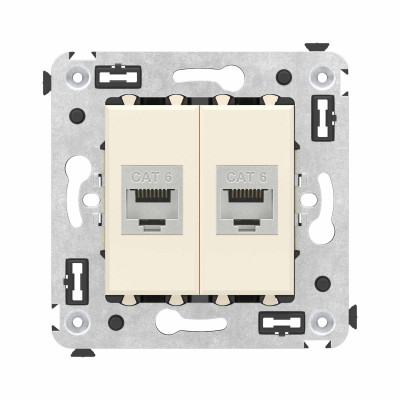DKC Компьютерная розетка RJ-45 без шторки в стену, кат.6 двойная экранированная, "Avanti", "Ванильная дымка"