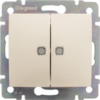 Legrand Переключатель двухклавишный с подсветкой - Legrand Valena - 10А 250В схема 6/2L безвинтовые зажимы - слоновая кость, 774112