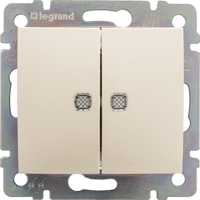 Legrand Переключатель двухклавишный с подсветкой - Legrand Valena - 10А 250В схема 6/2L безвинтовые зажимы - слоновая кость, 774112
