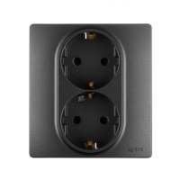 Legrand Розетка двойная с заземлением - Legrand Etika - со шторками в сборе 16А 250В безвинтовые зажимы - антрацит, 672633