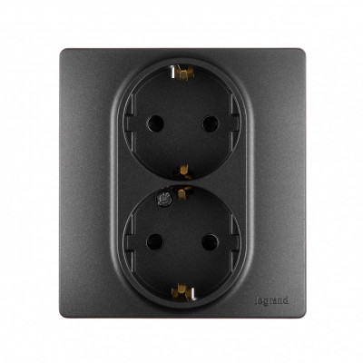 Legrand Розетка двойная с заземлением - Legrand Etika - со шторками в сборе 16А 250В безвинтовые зажимы - антрацит, 672633