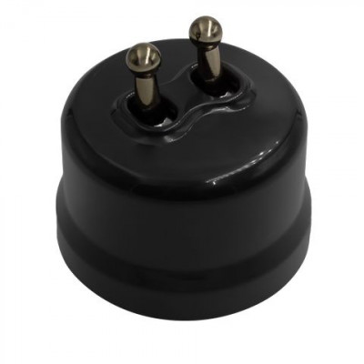 Bironi Выключатель 2-кл., пластик, цвет Черный, Бронза (тумблерный), B1-232-23-B