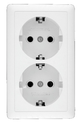 ХИТ О/У РОЗЕТКА двойная с заземлением без шторок 16А, 250В, БЕЛЫЙ. Россия