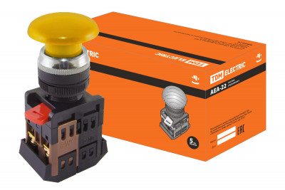Кнопка AEА-22 "Грибок" желтый d22мм 1з+1р TDM Electric, SQ0704-0036