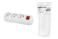 Колодка розеточная 3 гнезда 2П+3 c выключателем 16А 250В белая серии "Народная", SQ1806-0418