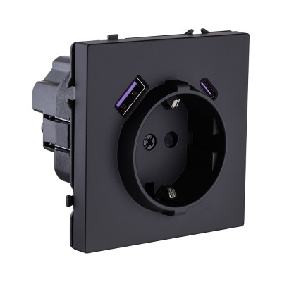 Розетка штепсельная SCHUKO 16A/250 В с USB A+C 20W, черный матовый Kollinger Eclipse EC-016BK