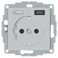 MERTEN SM РОЗЕТКА силовая 16 A с зарядкой USB A+C 3 A, АЛЮМИНИЙ