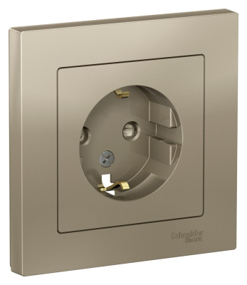 ATN000544 - ATLASDESIGN РОЗЕТКА с заземлением со шторками, 16А, в сборе, ШАМПАНЬ, Systeme Electric
